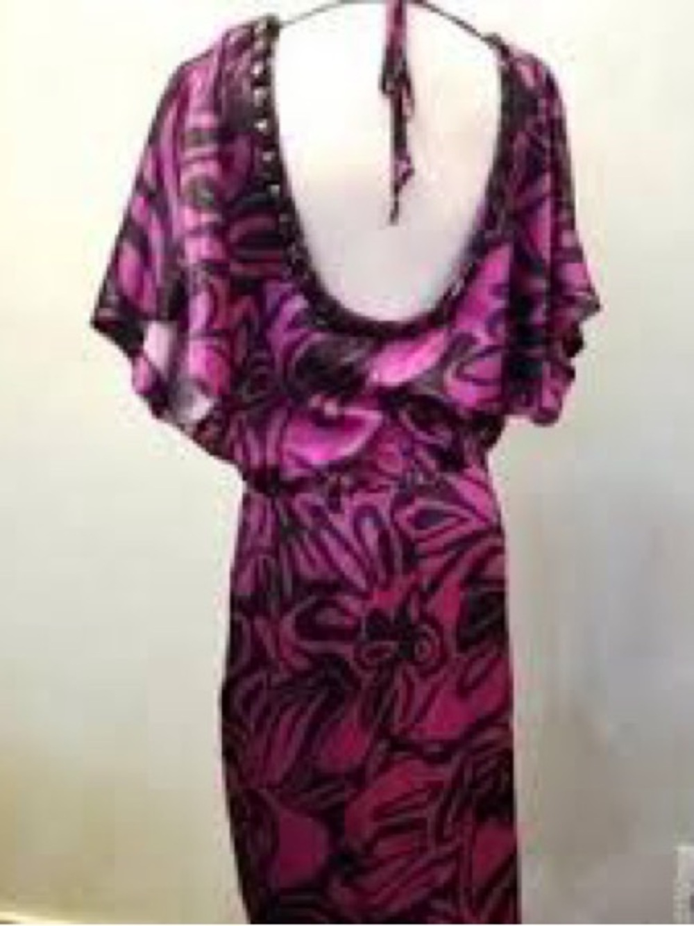 Trina Turk Magenta And Black Abstract Floral Silk Sheath Dress - Picture 2 of 5